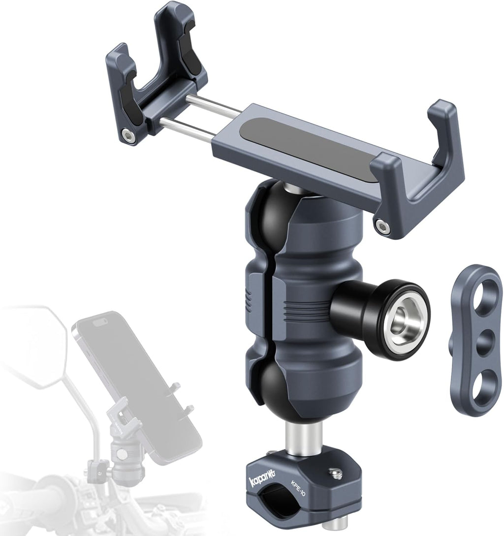 Anti-Theft Motorcycle Phone Mount, Aluminum Dual Socket Arm and U-Bolt Base for Bicycles/ATVs/Snowmobiles, Installed on 0.4-0.6" Mirror Bars (KPS-03)