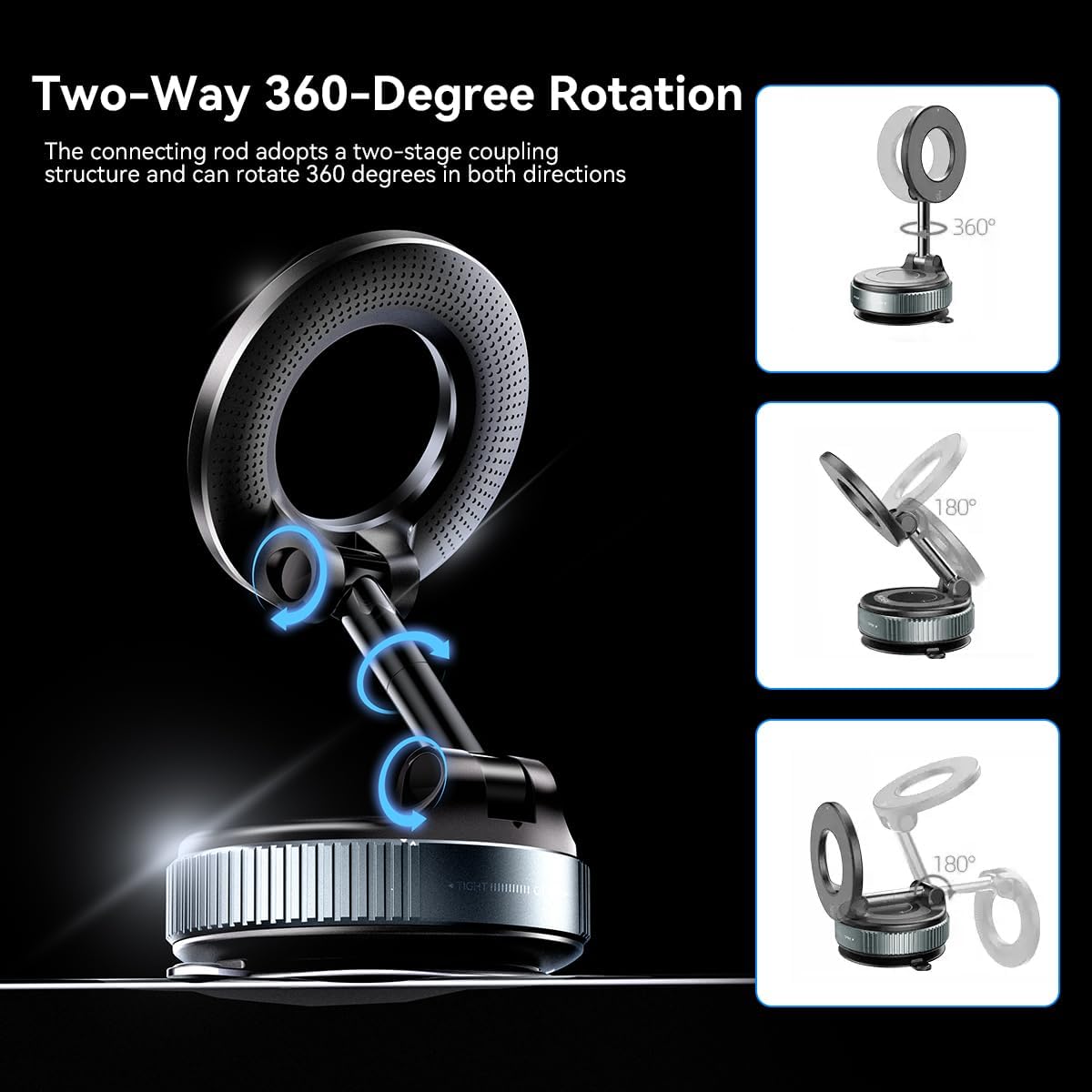 Upgraded Nano Gel Magnetic Phone Holder, 360° Rotation Vacuum Suction Cell Phone Mount for Magsafe,Strong Suction Adjustable Phone Car Mount Foldable Stand for iPhone 12-16 Series(Not Charge Phone)