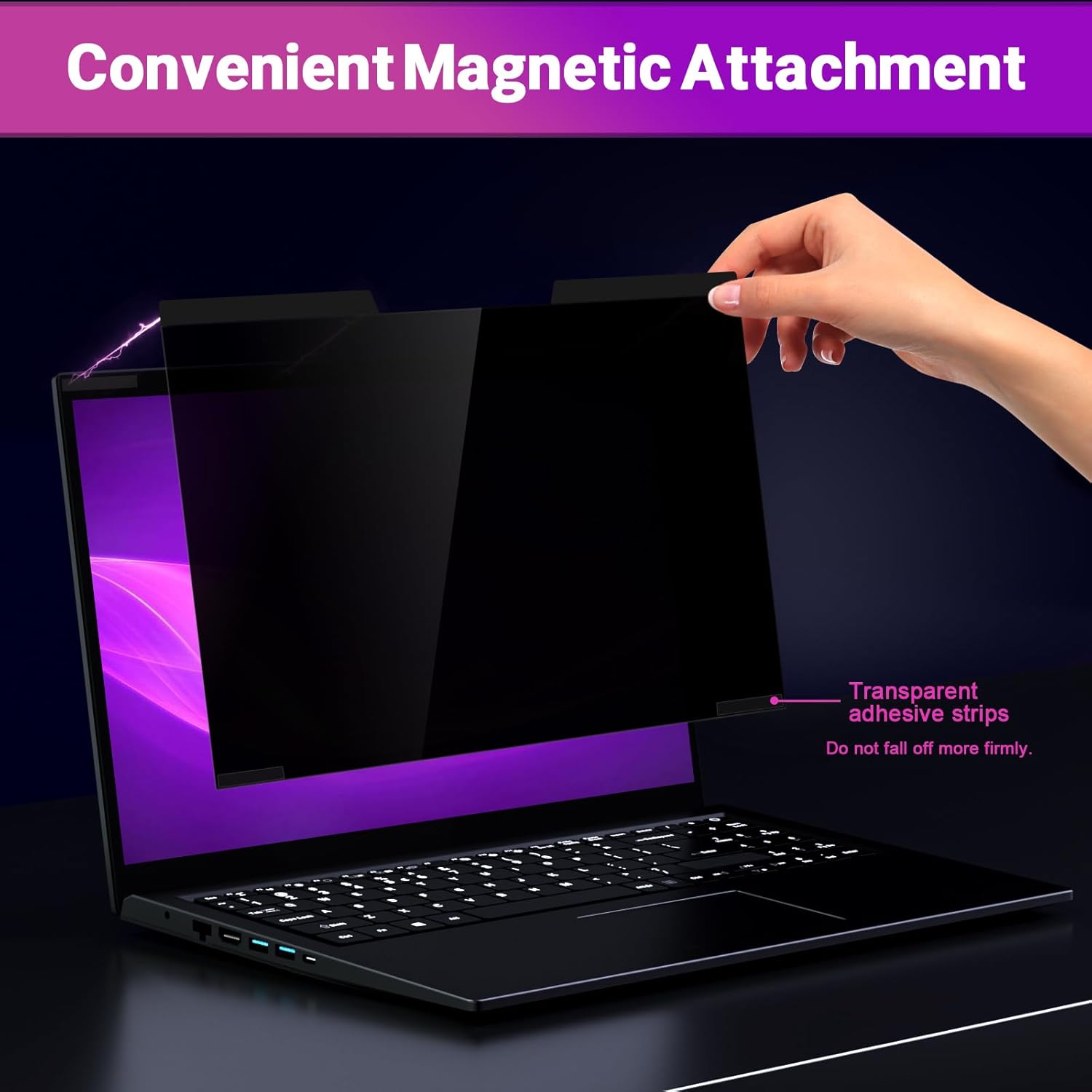 PYS Magnetic Laptop Privacy Screen 16 Inch 16:10 Ratio - Computer Monitor Screen Privacy Shield, Anti-Glare Blue Light Filter, Detachable Privacy Screen Protector for Lenovo, Hp Envy, Dell