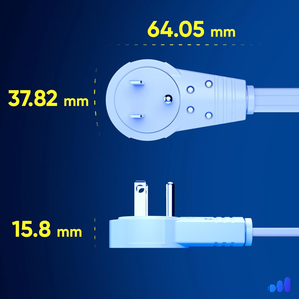 Maximm Cable 20 Ft 360° Rotating Flat Plug Extension Cord, 16/3 AWG Multi 3 Outlet 3-Prong Grounded Wire- White - UL Certified