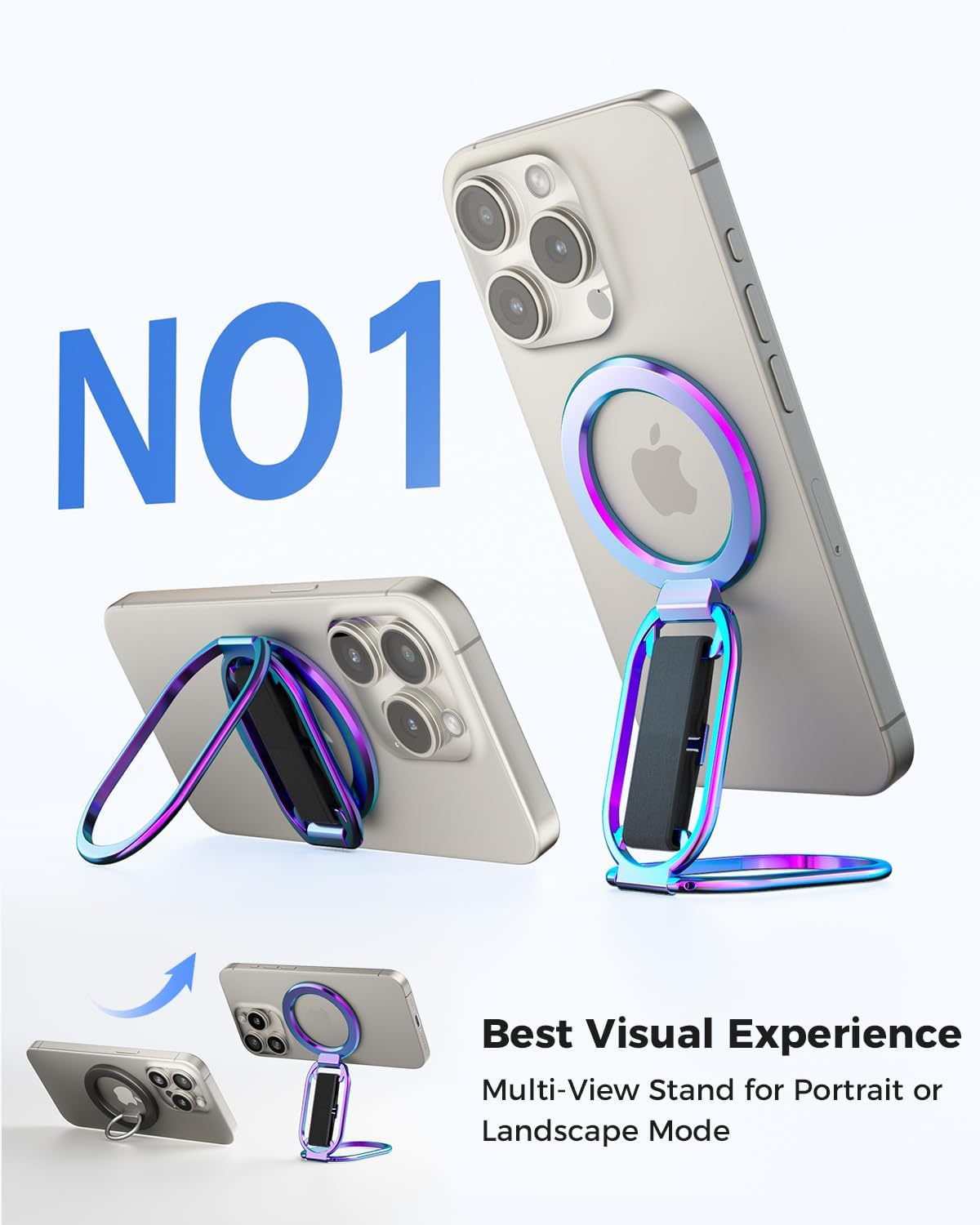 [2025 Newest] SUPERONE for Magsafe Phone Grip for Magnetic Kickstand Compatible with Mag Safe Finger Loop, 4-in-1 Phone Ring Holder Strap for Magnetic iPhone 16/15/14/13/12 (Silver)