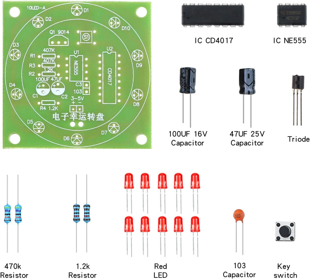 Soldering Practice Kit Electronic Lucky Wheel DIY Soldering Kit - Fun Probability Game & STEM Learning Tool (Includes LEDs/9014 Transistor/Capacitors & Resistors) for Beginners & Science Class