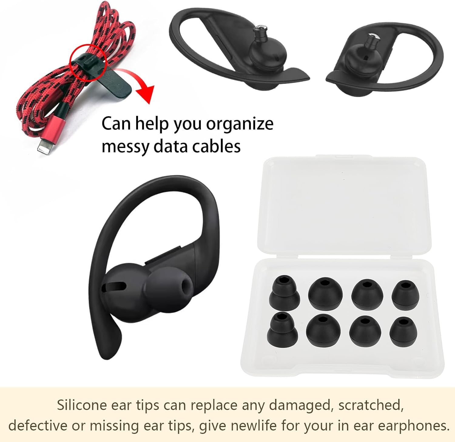 Silicone Replacement Earbud Tips Ear Tips Compatible with Powerbeats Pro Beats Wireless Earphone Headphone Earbud Rubber Tips 4 Pairs