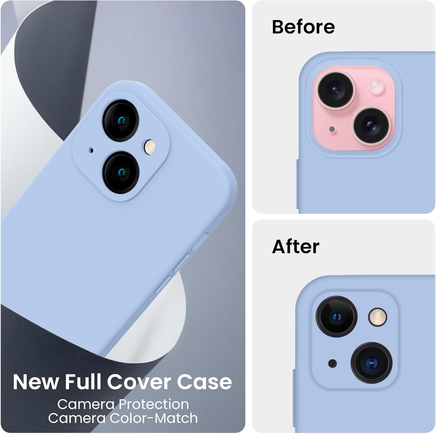 FireNova Designed for iPhone 15 Plus Case, Silicone [Camera Protection] Case with [2 Screen Protectors], Soft Anti-Scratch Microfiber Lining Inside, 6.7 inch, Light Blue