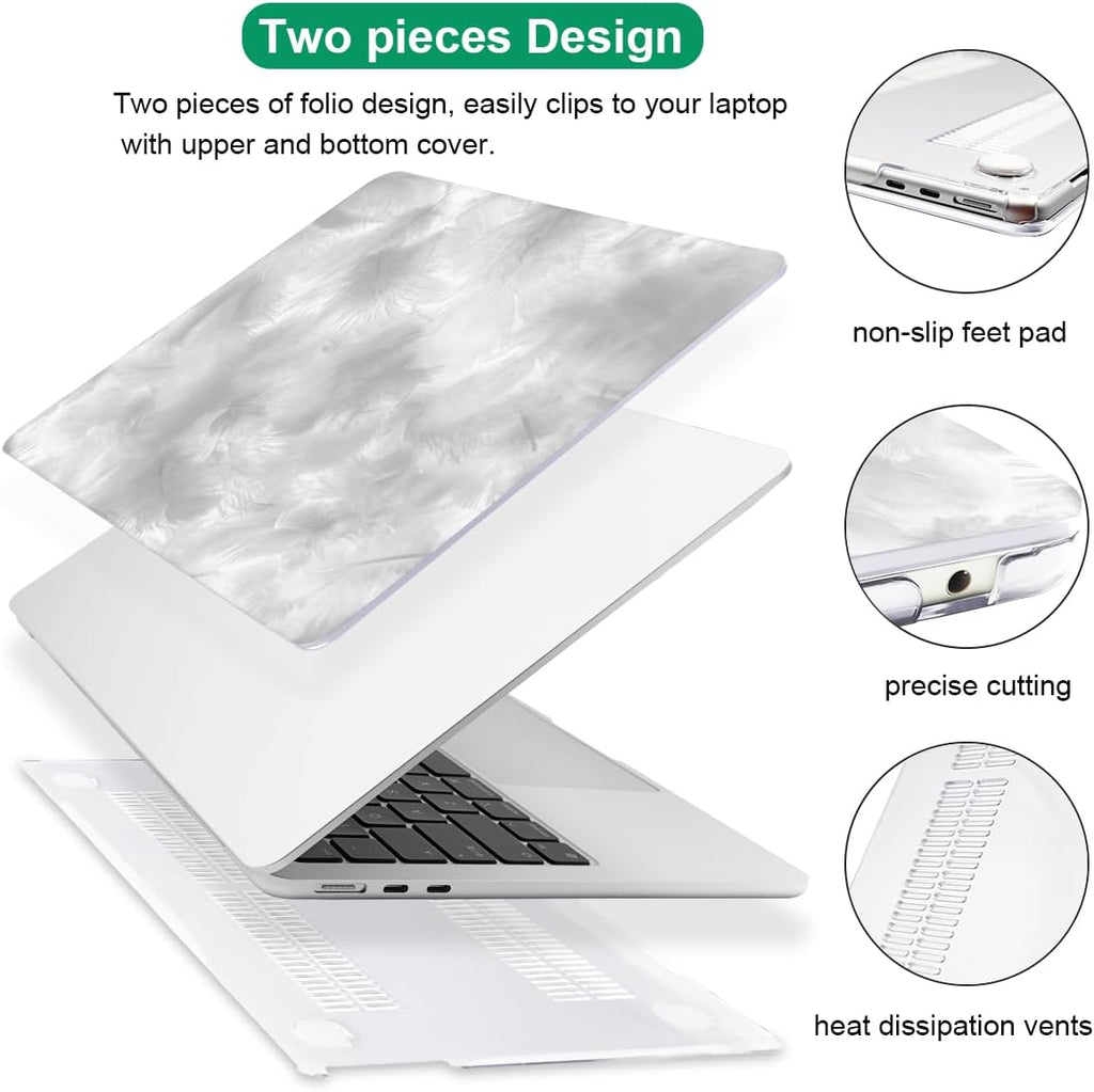 for M4 MacBook Air 13.6 Case 2025 2024 2023 2022 M3 A3113 A2681 M2 Chip, Pattern Plastic Matte Hard Shell Case Keyboard Skin for 2025 Mac Air 13.6 inch Cover M4 A3420 Touch ID, Gray Feather