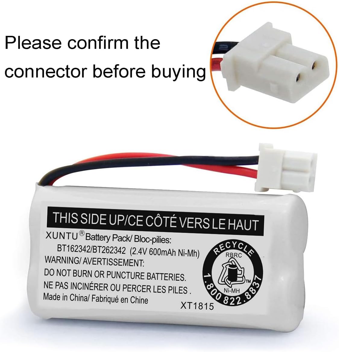 XUNTU BT162342/BT262342 2.4V 600mAh Ni-MH Cordless Phone Battery Pack BT166342/BT266342 BT183342/BT283342 Compatible with EL52351 TL90070 CS5119 DS6511 DS6722 LS6305 Handset (4 Pack)