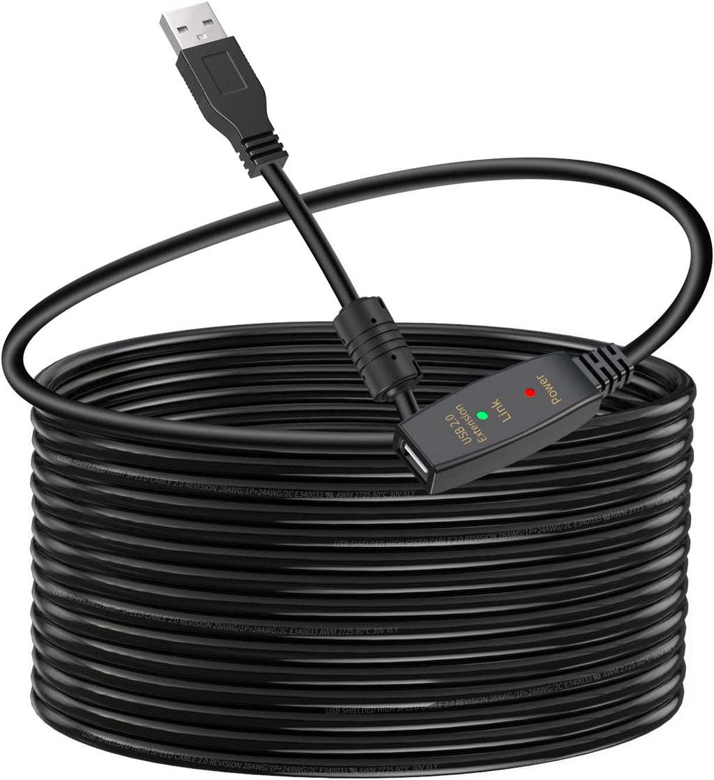 LDKCOK 30FT Active USB Extension Cable 2.0 Male to Female with A Extension chipset Signal Booster - Active Extension/Repeate