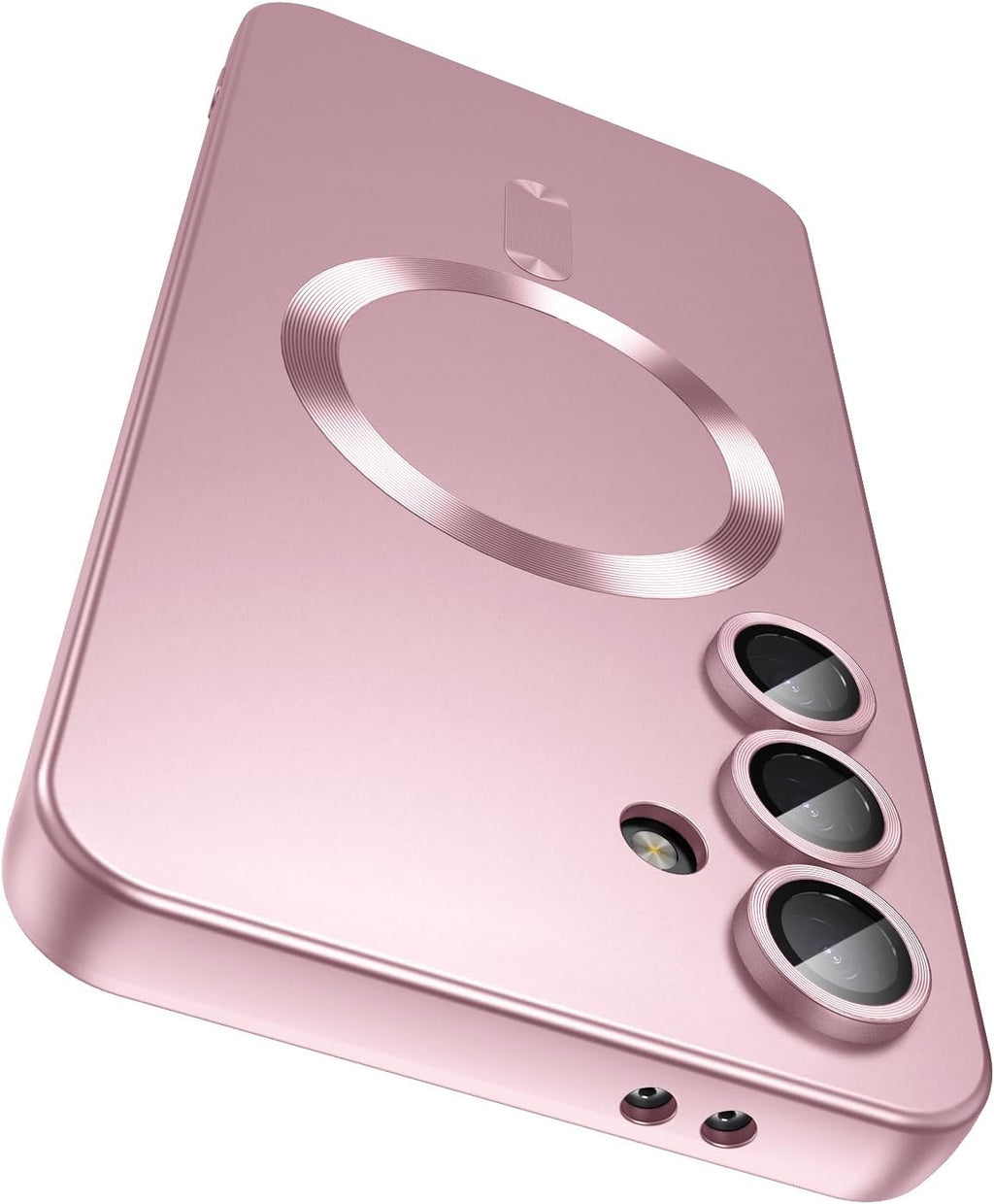 Magnetic for Samsung Galaxy S25 Case [Compatible with MagSafe][Built-in Camera Lens Protector] Slim Soft Silicone Bumper Shockproof Metallic Luster Phone Case (Rose Gold)