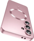 Magnetic for Samsung Galaxy S25 Case [Compatible with MagSafe][Built-in Camera Lens Protector] Slim Soft Silicone Bumper Shockproof Metallic Luster Phone Case (Rose Gold)