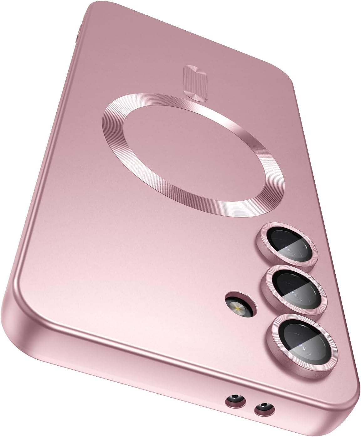 Magnetic for Samsung Galaxy S25 Plus Case [Compatible with MagSafe][Built-in Camera Lens Protector] Slim Soft Silicone Bumper Shockproof Metallic Luster Phone Shell (Rose Gold)