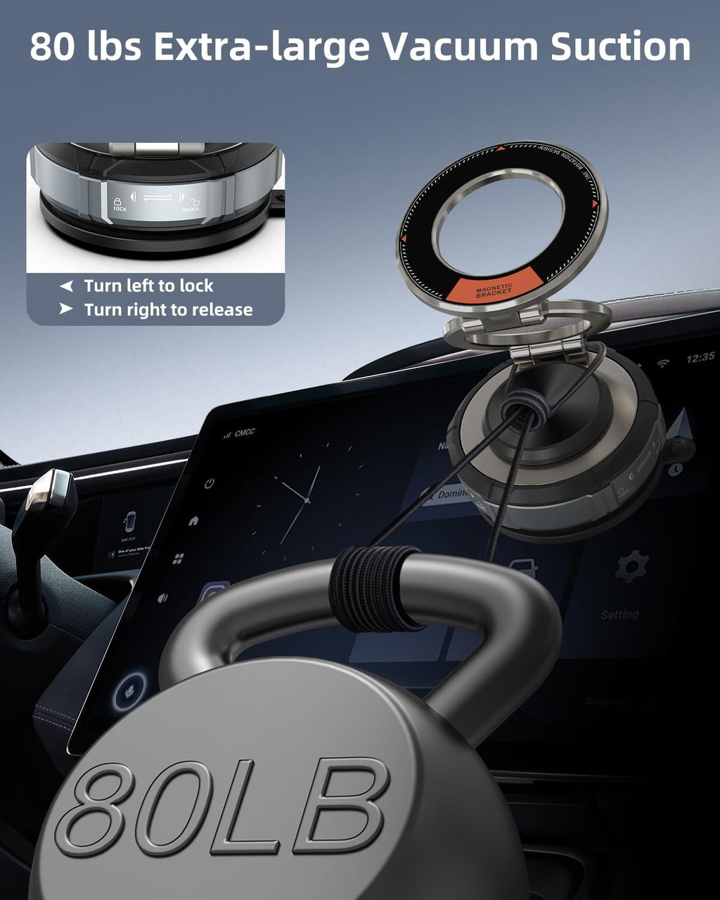 360° Adjustable Vacuum Suction Bracket For MagSafe Car Mount,Zinc Alloy Vacuum Magnetic Phone Holder,Cell Phone Holders For Car/Home/Travel,Suction Car Mount For iPhone 16/15/14/13/12/Android