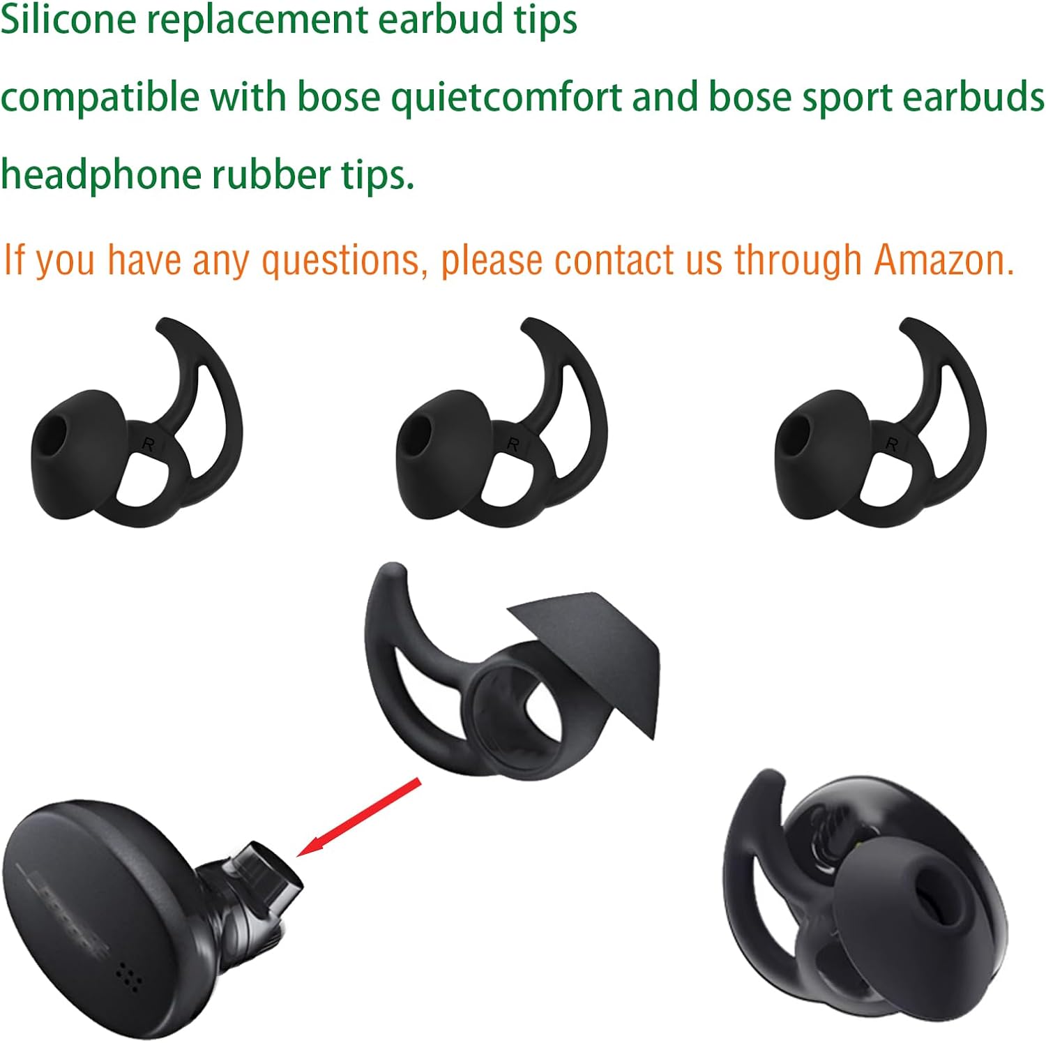 Silicone Replacement Earbud Tips Earbud Covers Ear Tips Compatible with Bose Quietcomfort and Sport Headphone Rubber Tips Large 3 Pairs