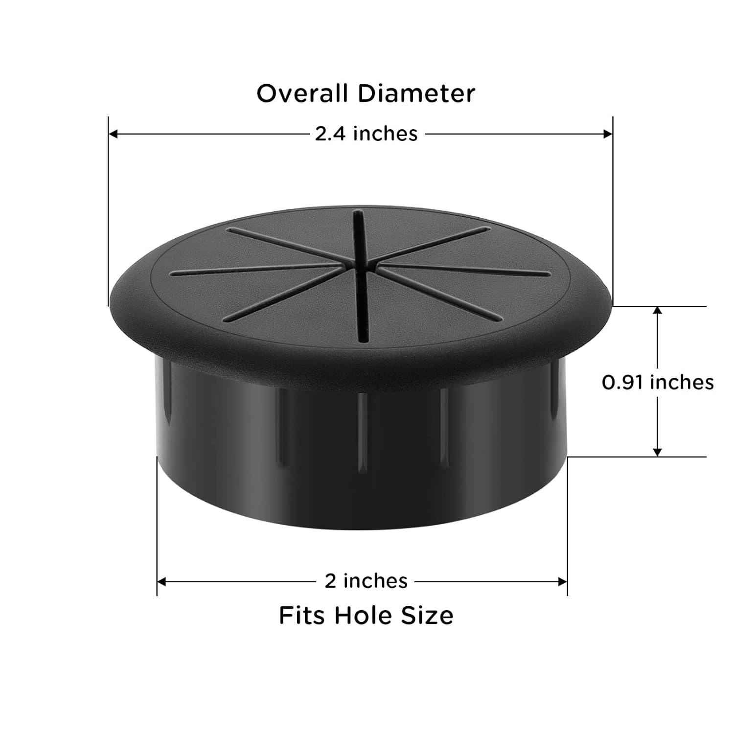 HYCC 2 Inch Desk Grommet Black, Desk Hole Cover for Cables, Flexible Cable Grommet - 5 Pack