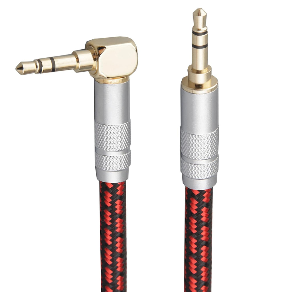 Audiophile High Purity Copper Aux Audio Cable 3.5mm Male to 3.5mm Male Audio Auxiliary Cord Gold-Plated Stereo HiFi Adapter Cable (Straight to Right Angle, 6.5ft/2m)