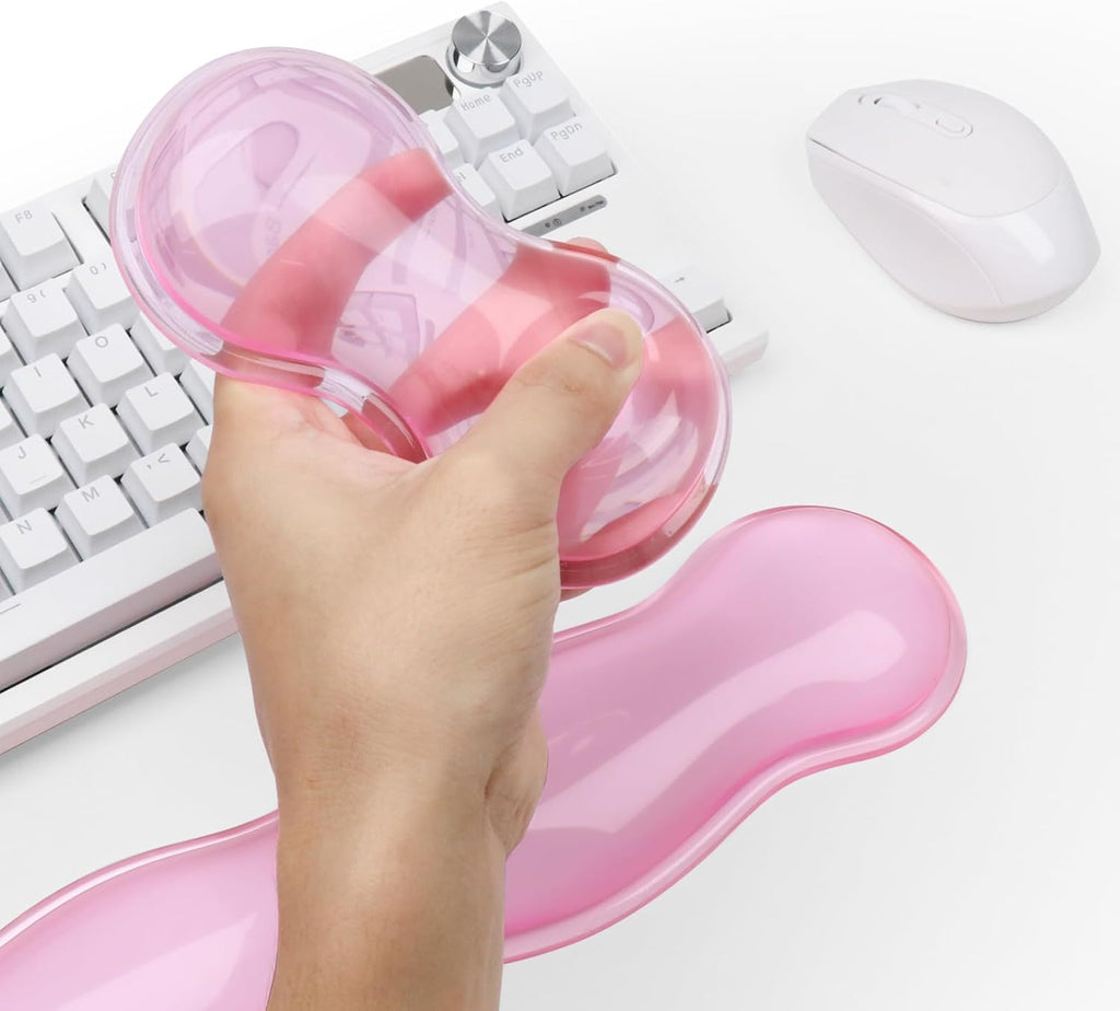 Gel Keyboard and Mouse Wrist Rest, Cute Wrist Support and Arm Support Keyboard Rest for Keyboard and Mouse Typing Pain Relief，Suitable for Office/Computer/Laptop/Gaming (Transparent Pink Set)