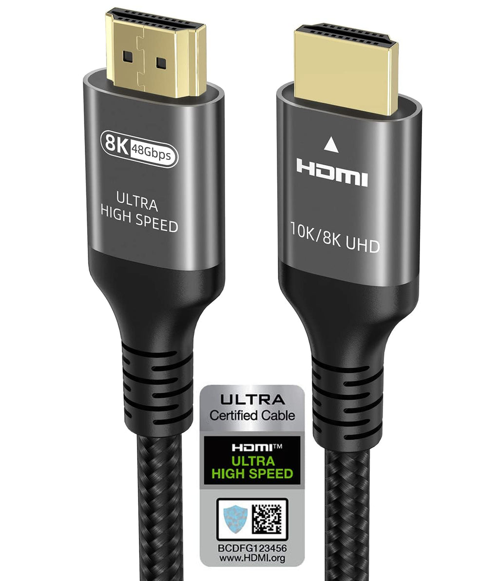 10K 8K 4K HDMI Cable 48Gbps 8 FT, Certified Ultra High Speed HDMI® Cable 4K 240Hz 144Hz 120Hz 8K60Hz 0.01ms HDR10+ eARC HDCP2.3 Netflix Roku TV PC Monitor Projector PS5 X-Box