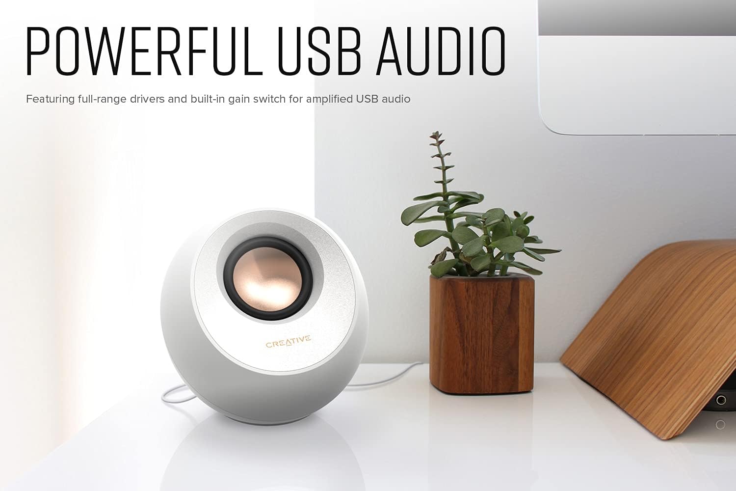 Creative Pebble V3 Minimalistic 2.0 USB-C Desktop Speakers with USB Audio, Clear Dialog Enhancement, Bluetooth 5.0, 8W RMS with 16W Peak Power, USB-A Converter Included (White)
