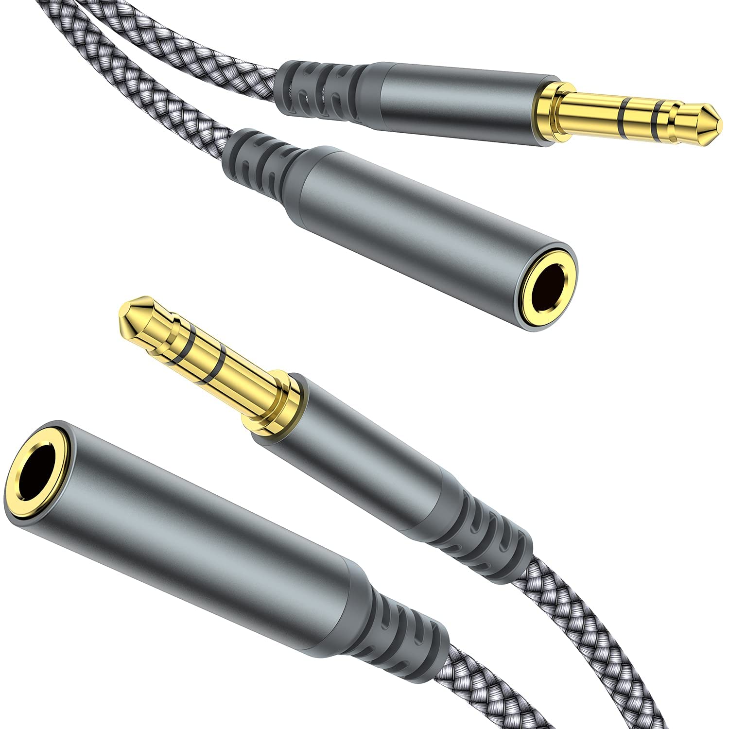 MCSPER Headphone Extension Cable, [2-Pack, 3.3ft Hi-Fi ] 3.5mm Extension AudioMale to Female Aux Adapter Hi-Fi Sound Stereo Extender Cord for Headset, iPhone, iPad, Smartphones, Tablets & More (Grey)