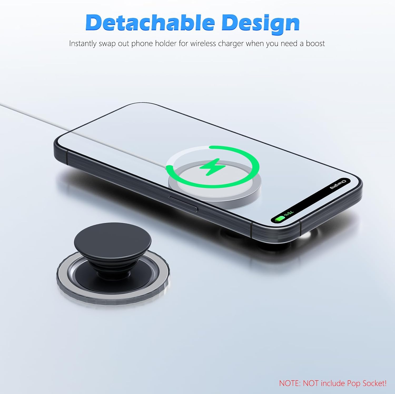 imluckies Magnetic Base Compatible with PopSocket Phone Grips and MagSafe iPhone Series Case, Removable Kindle/Phone Holder Base, Thin & Light Portable Plate, Matte Light-Black