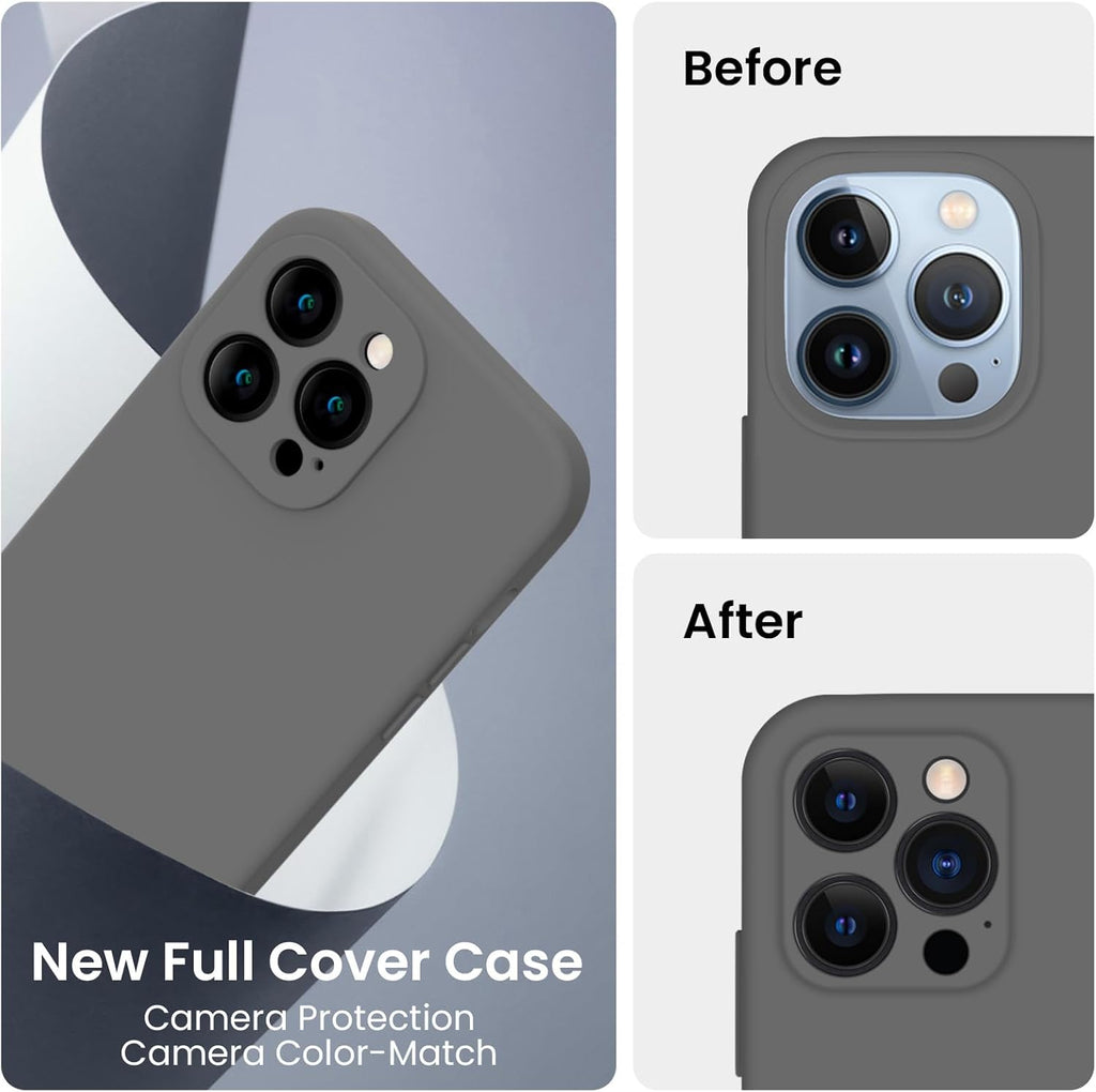 FireNova Designed for iPhone 13 Pro Case, Silicone Upgraded [Camera Protection] Phone Case with [2 Screen Protectors], Soft Anti-Scratch Microfiber Lining Inside, 6.1 inch, Space Gray