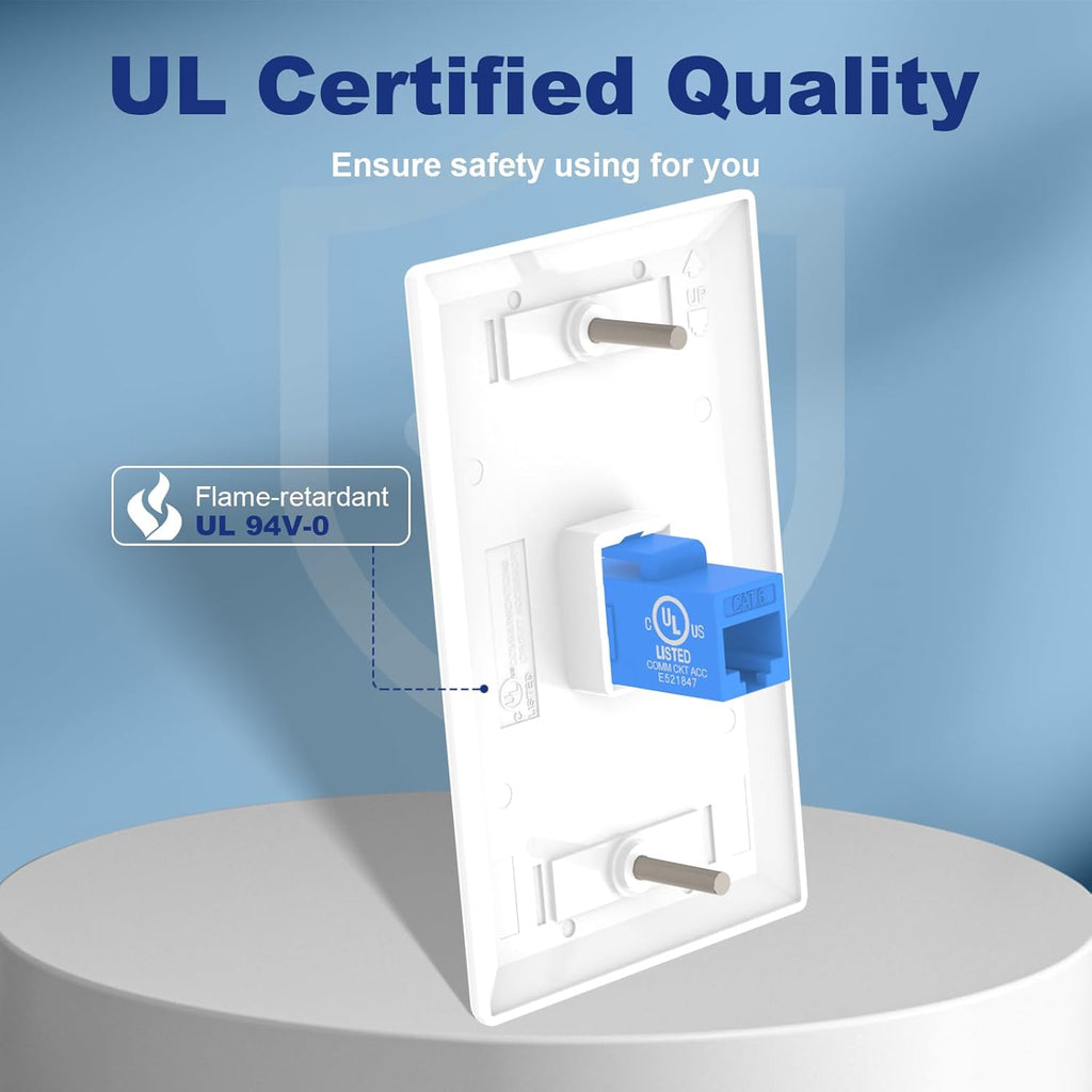 VCE 6-Pack Ethernet Wall Plate (UL-Listed), CAT6 RJ45 Wall Plate with Low Voltage Mounting Bracket 1 Gang, Blue