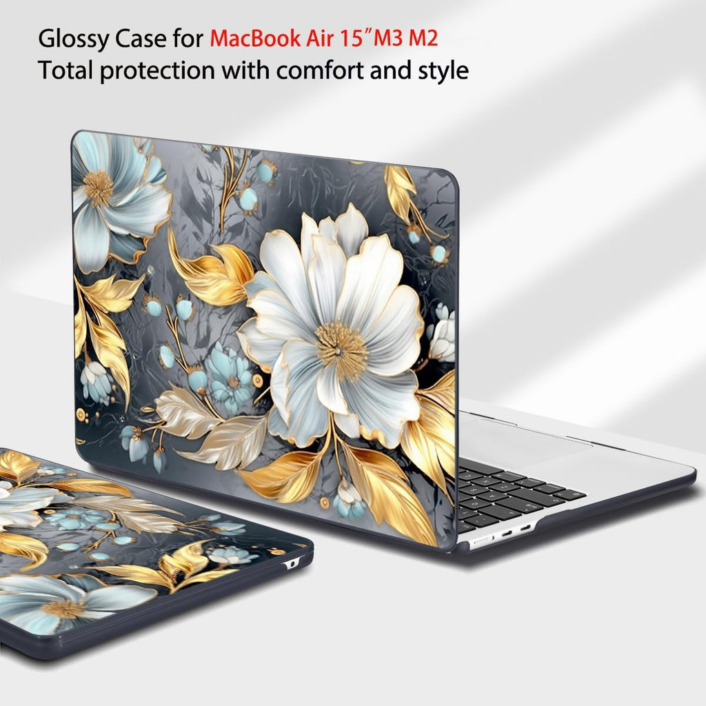 Teryeefi Compatible with M3 M4 MacBook Air 15 inch Case 2025 2024 2023 Release A3241 A3114 A2941, Hard Shell Cover & Keyboard Cover & Screen Protector & OTG Adapter - W-Modern Abstract Art