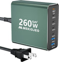Aluminum Alloy USB C Charger 260W GaN Fast USB C Charging Station 7 Ports 65W Laptop Charger for MacBook Pro/Air/iPad Pro/iPhone (Green-5C2A)