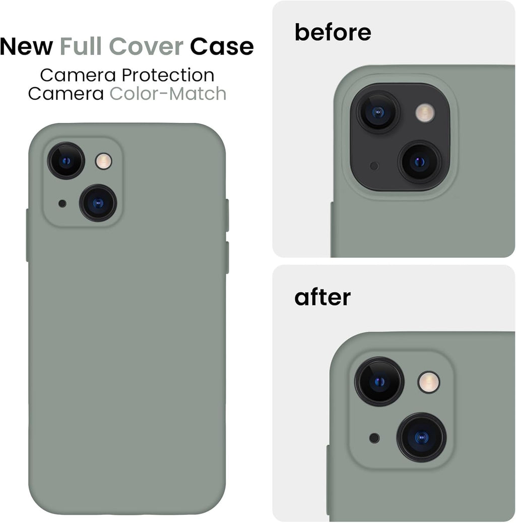 FireNova Designed for iPhone 13 Case, Silicone Upgraded [Camera Protection] Phone Case with [2 Screen Protectors], Soft Anti-Scratch Microfiber Lining Inside, 6.1 inch, Calke Green