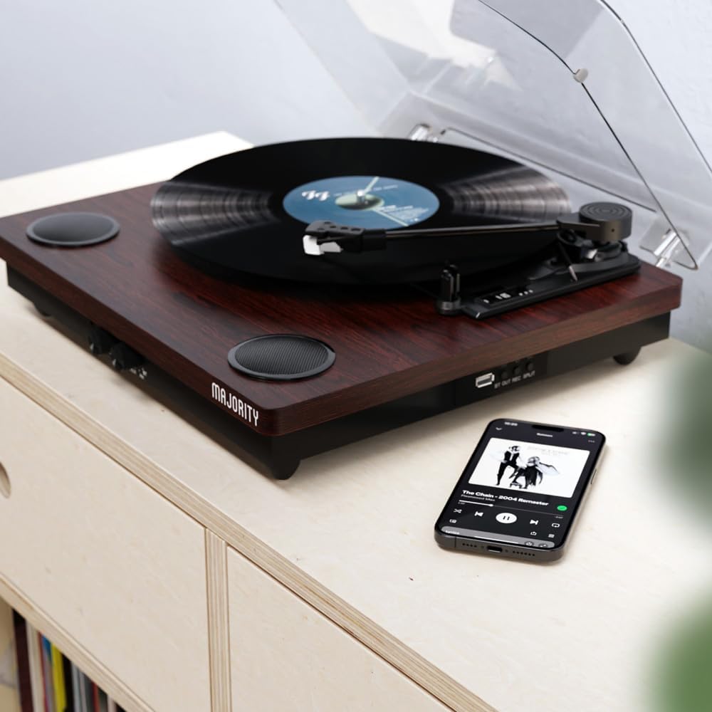 Vinyl Record Player with Bluetooth 5.3 in & Out | Record Player with Speakers & USB Recording | Bluetooth Record Player with AUX Input & RCA Output | Slipmat Included | Majority Moto Turntable
