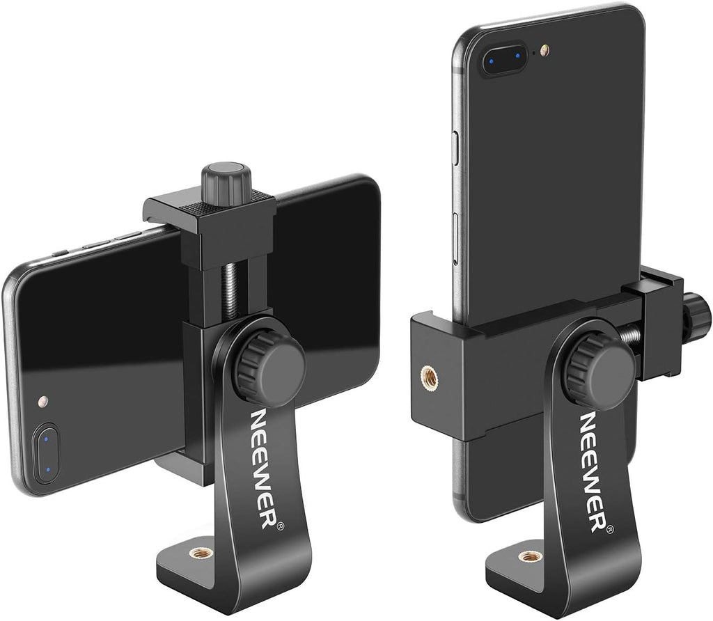 Neewer Smartphone Holder Phone Tripod Mount Compatible with iPhone 16 15 Pro Max Plus 14 13 12 Mini Samsung Galaxy S24 S23 Ultra, Cell Phone Clip Vertical Bracket Adapter for Tripod with 1/4" Screw