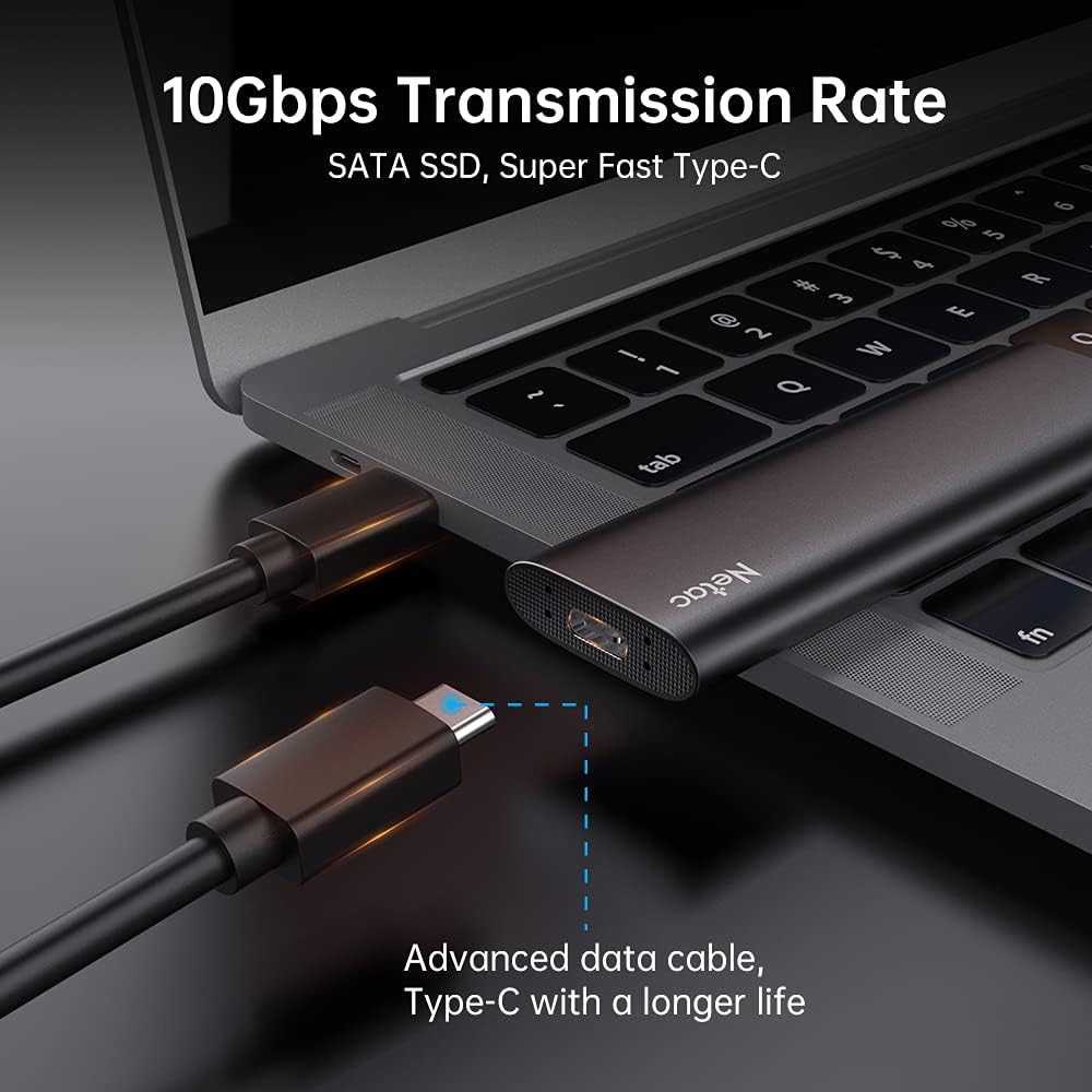 Netac 2TB Portable SSD USB 3.2 Gen 2 (10 Gbps, Type-C) External Solid State Drive Backup Slim Portable Drive for File Storage/Business Travel Essential, Rapid Read & Write Low Noise, Zslim