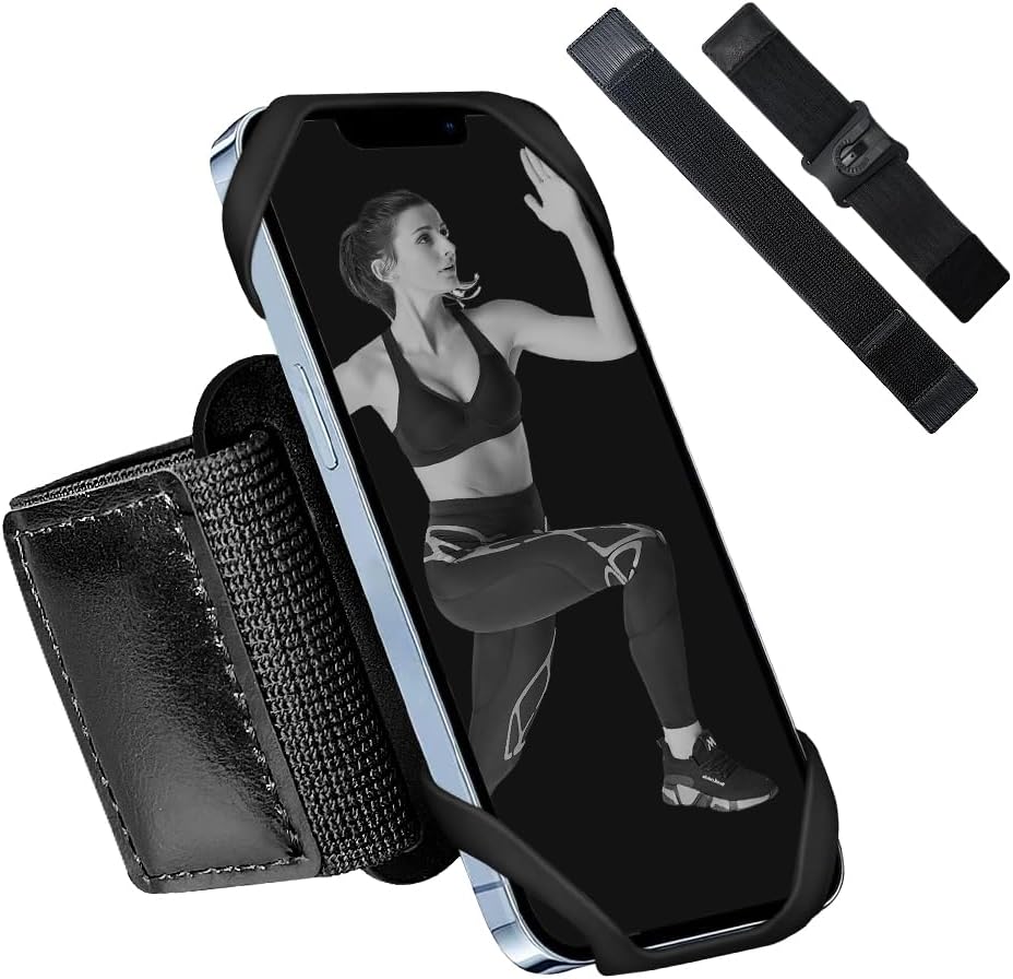 Running Armband Phone Holder, Arm&Wrist Phone Holder with 2 Different Lengths Strap Fit for Men Women Keep Your Phone Secure, Separable 360°Adjustable Phone Armband for Workout Running Jogging
