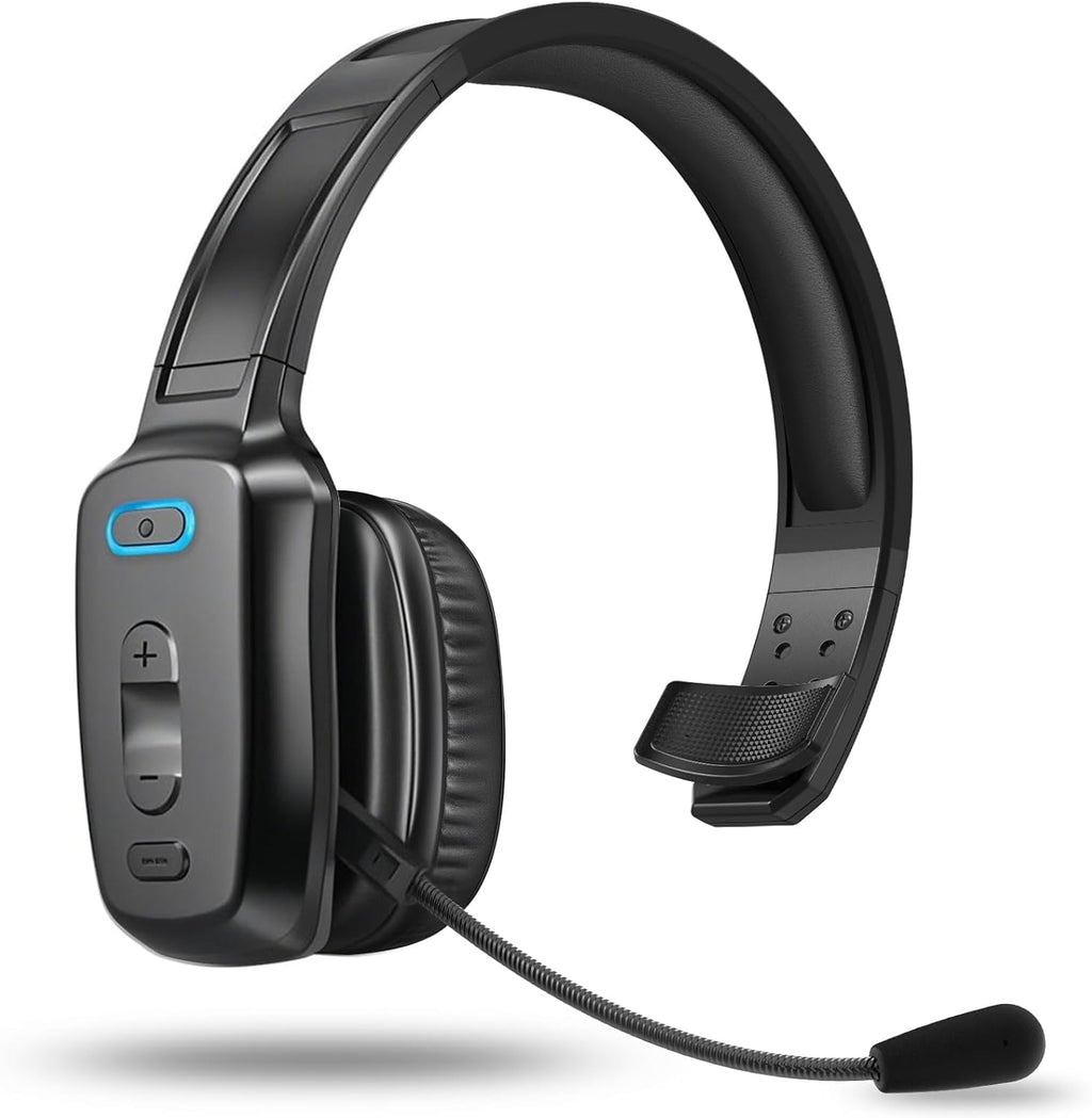 Bluetooth Headset, 60hrs Noise Canceling V5.2 Over Head Headphones, Single Ear Trucker Wireless Headset with Mic, Mute Button, Multipoint, for Phones PC Computer Truck Driver Office Work - Black