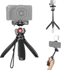 NEEWER TP38 Phone Camera Tripod, 15" Extendable Selfie Stick Metal Stand with Phone Holder, Action Camera Adapter Compatible with Hero 12 11 10 9, 360° Ball Head Travel Tripod for Vlogging