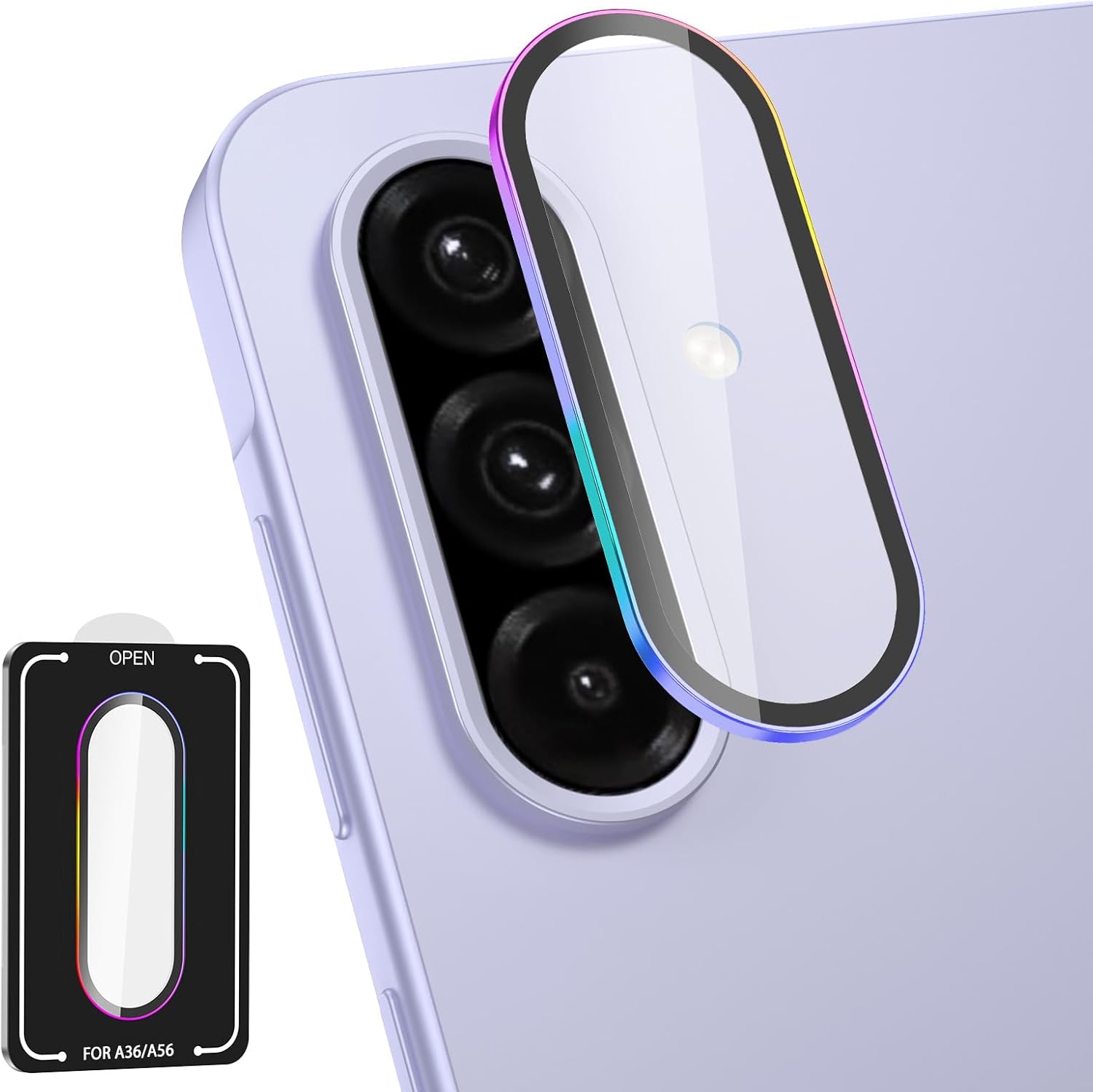 for Samsung Galaxy A36/A56 Camera Lens Protector, Individual Metal Ring Tempered Glass Lens Cover, [Strong Adsorption] Scratch Resistant Ultra-Thin HD Clear Lens Cover, 1 Set-Colorful