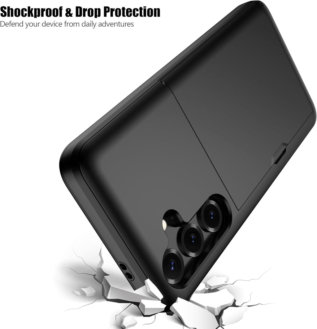 Nvollnoe for Samsung Galaxy S25 Case with Card Holder Dual Layer Heavy Duty Protective Case Hidden Card Slot Slim Wallet Cover for Samsung S25 6.2''(Black)