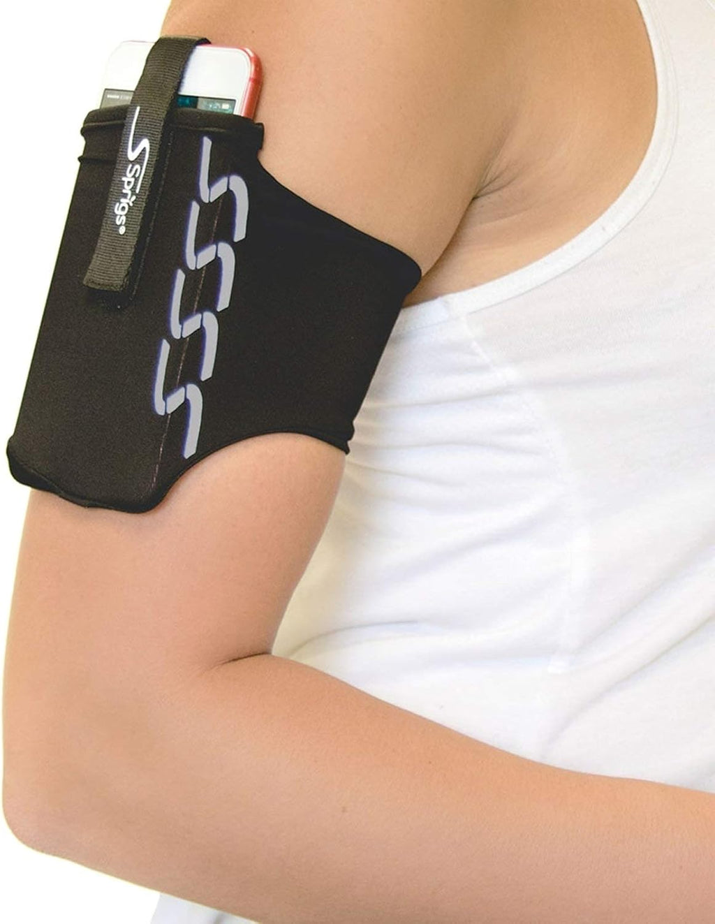 Sprigs Phone Armband Sleeve for iPhone 14, 13, 12, 11, X Galaxy Z, S22, S21, S20 Google Pixel 7, 6, 5. The Lightest & Most Comfortable Running Armband, Stretches to Fit All Phones with Case for Women & Men