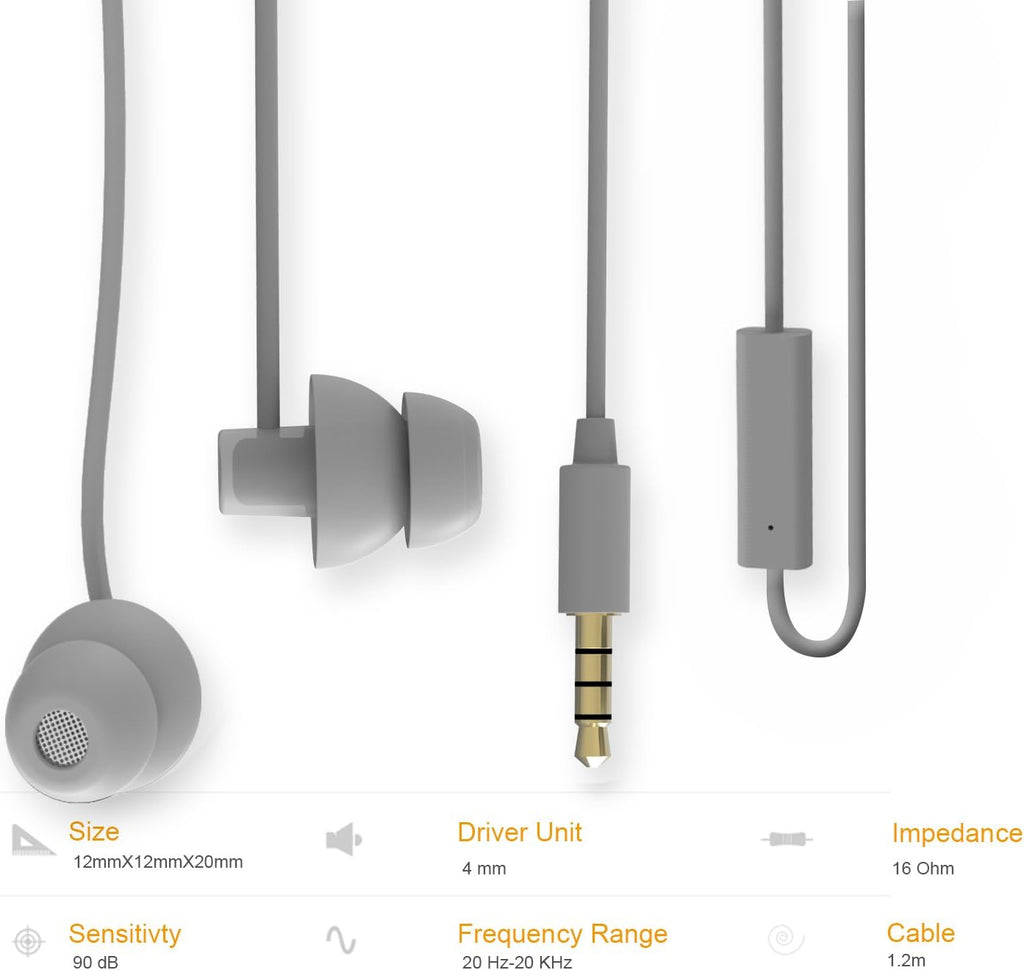 MAXROCK (TM Unique Total Soft Silicon Sleeping Headphones Earplugs Earbuds with Mic for Cellphones,Tablets and 3.5 mm Jack Plug (Grey)