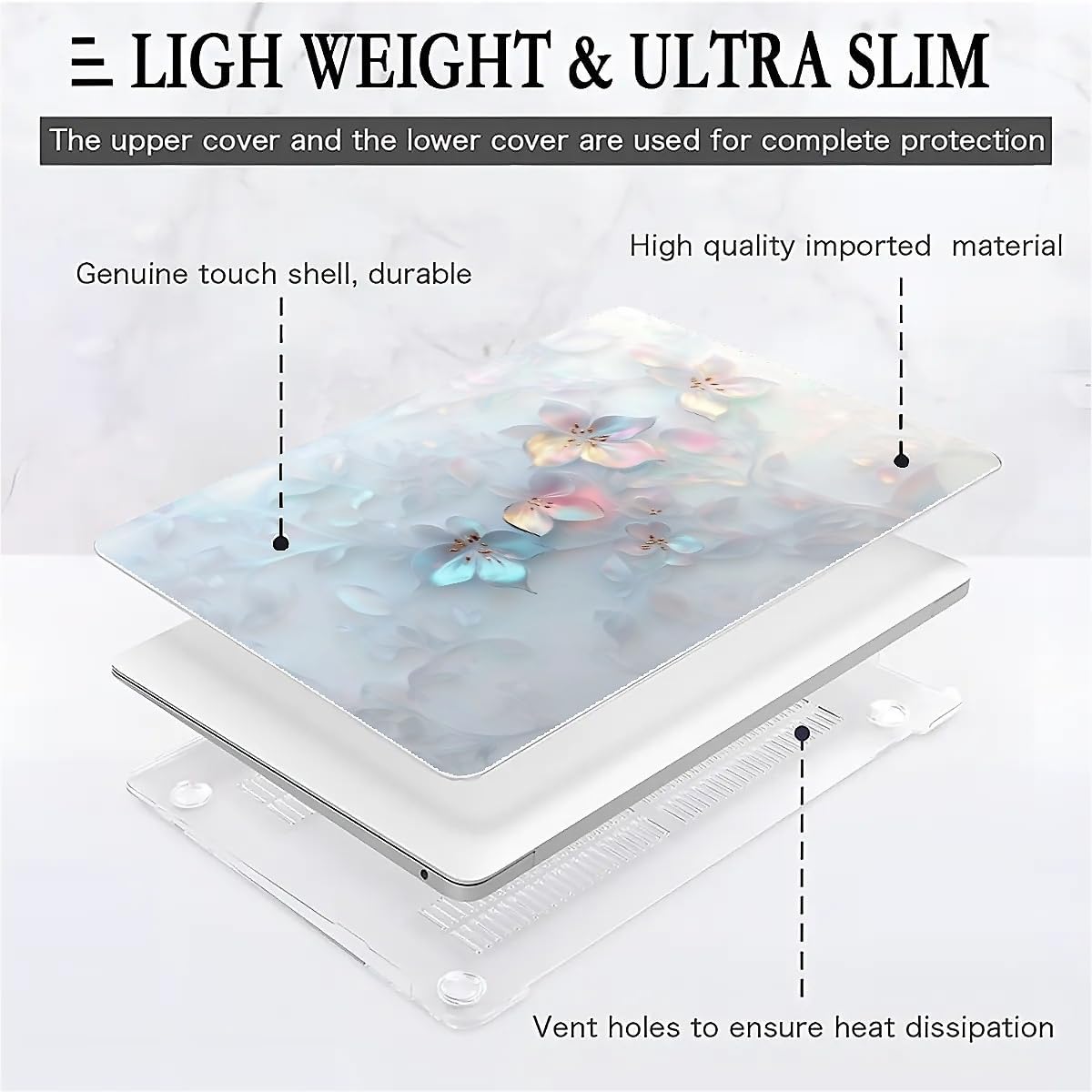 Compatible with MacBook Air 13.3 13.6 Inch Case 2022 2021 2020 2019 Plastic Hard Shell Case Cover,13.3 Air (A1932/A2179/A2337), Floral