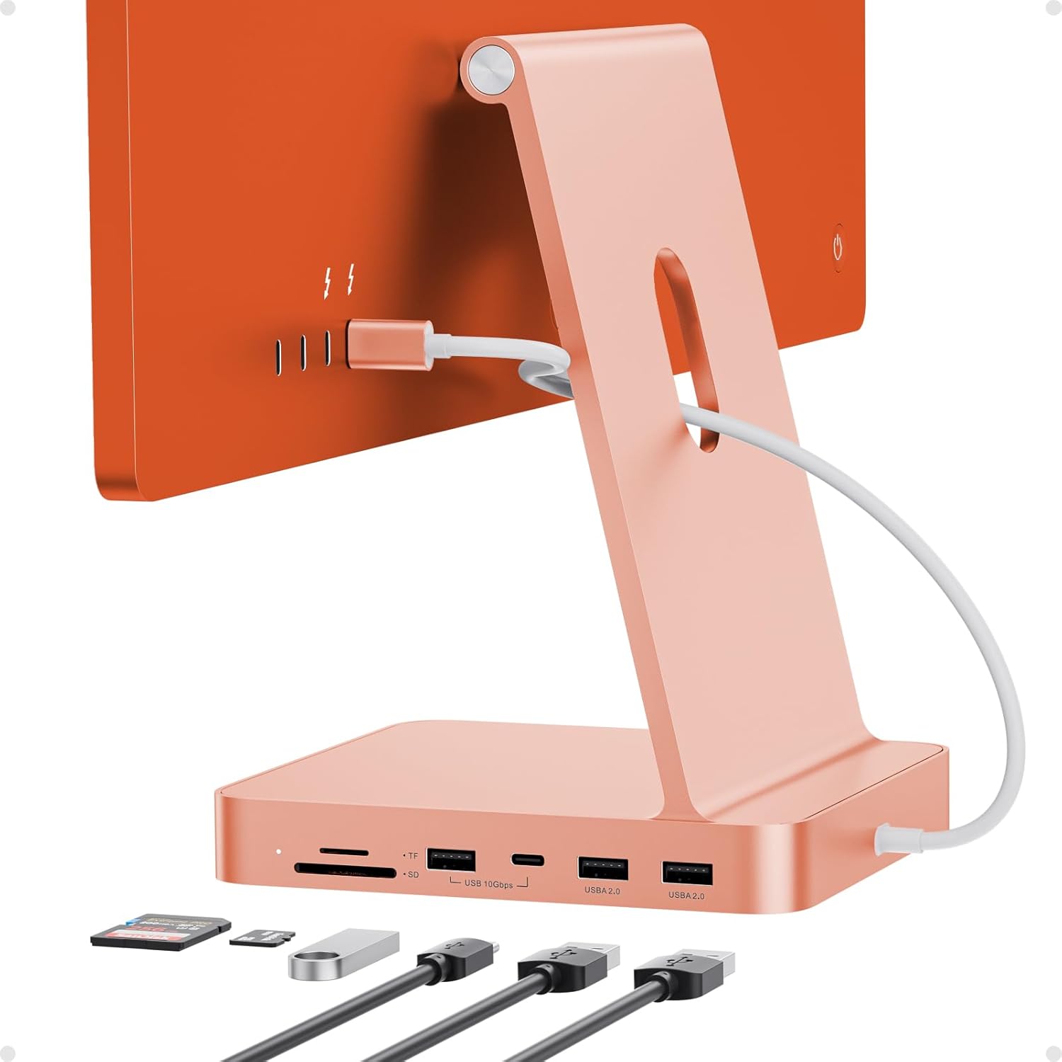 USB C HUB for iMac 24 inch 2021/2023/2024, USB Hub Adapter iMac Accessories for iMac M1/M3/M4 with USB C 10Gbps 3*USB A SD/TF, Docking Station Support Expand M.2 SSD (Not Included), Orange