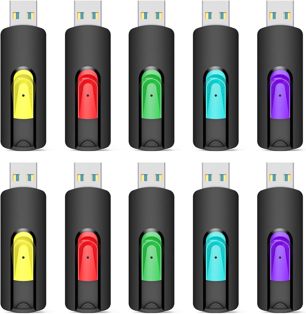 Aiibe 10 Pack 64GB Flash Drive USB Drive 64GB USB Flash Drives Thumb Drives USB 2.0 Memory Stick Bulk (64 GB, 10 Pack, 5 Mixed Colors)