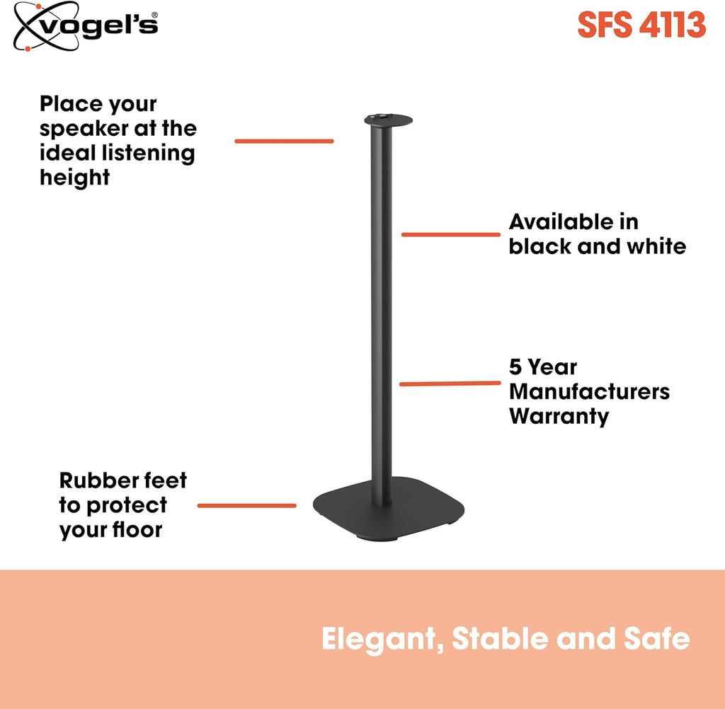 Vogel's SFS 4113 Speaker Floor Stand for Sonos ERA 100, Cable Inlay System, Height: 32,3 inch (82 cm), Exceptionally Stable, Black, 1 Floor Stand