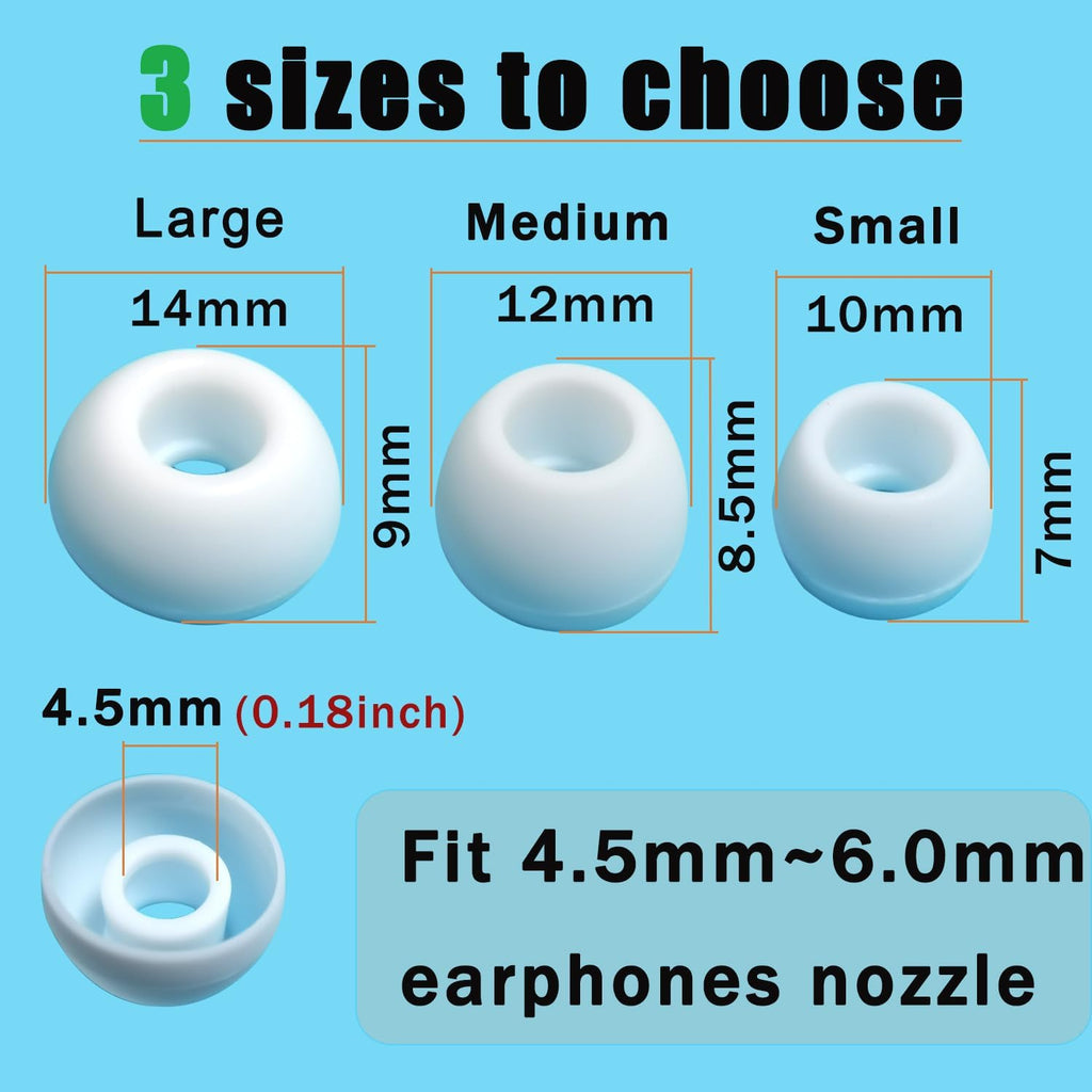 Replacement Earbuds Tips for True Wireless Earbuds Universal Silicone Ear Tips Fit 4.5mm-6mm Nozzle 6 Pairs LMS White