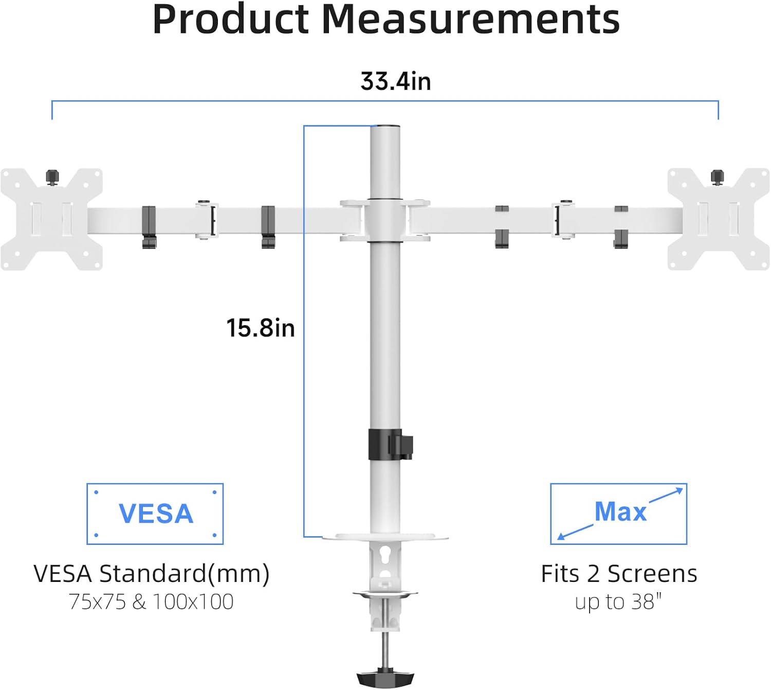 Suptek Dual Monitor Desk Mount, Adjustable Dual Monitor Arm for 2 Monitor Screens up to 38 inch, Extra Tall 15.75" Pole Monitor Stand for Desk, Holds up to 22 lbs,White(MD9442MW)