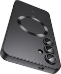 Magnetic for Samsung Galaxy S24 Case [Compatible with MagSafe][Built-in Camera Lens Protector] Slim Soft Silicone Bumper Shockproof Metallic Luster Phone Case (Black)