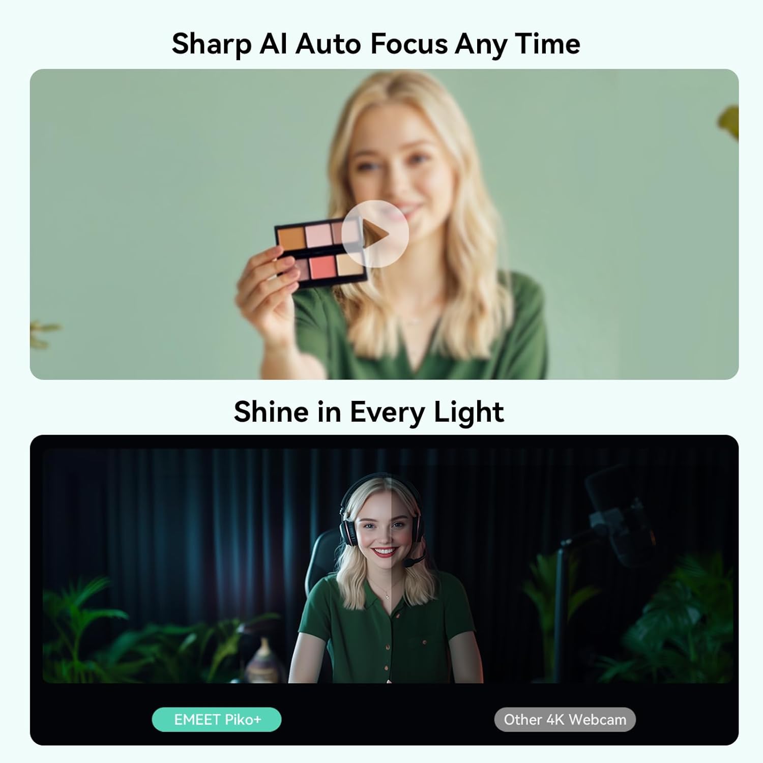 EMEET Piko+ Webcam 4K, World's 1st Dual-Camera AI-Powered 4K Webcam, 1/2.55'' Sony Sensor, 3 Mics&3 Sound Modes, Panda Magnetic Privacy Cover, USB C-C&C-A, Ideal for Livestreamers and Content Creators