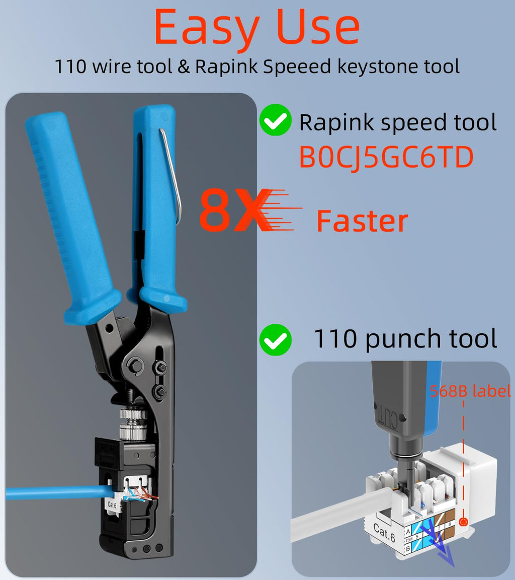Rapink RJ45 Keystone Jack Cat6 10G Support, Keystone Jacks UTP 50 Pack for Wall Plate and Patch Panel, Rj45 Keystone 90 Degree Orange Color for Cat6, Cat5e, Cat5 Cabling
