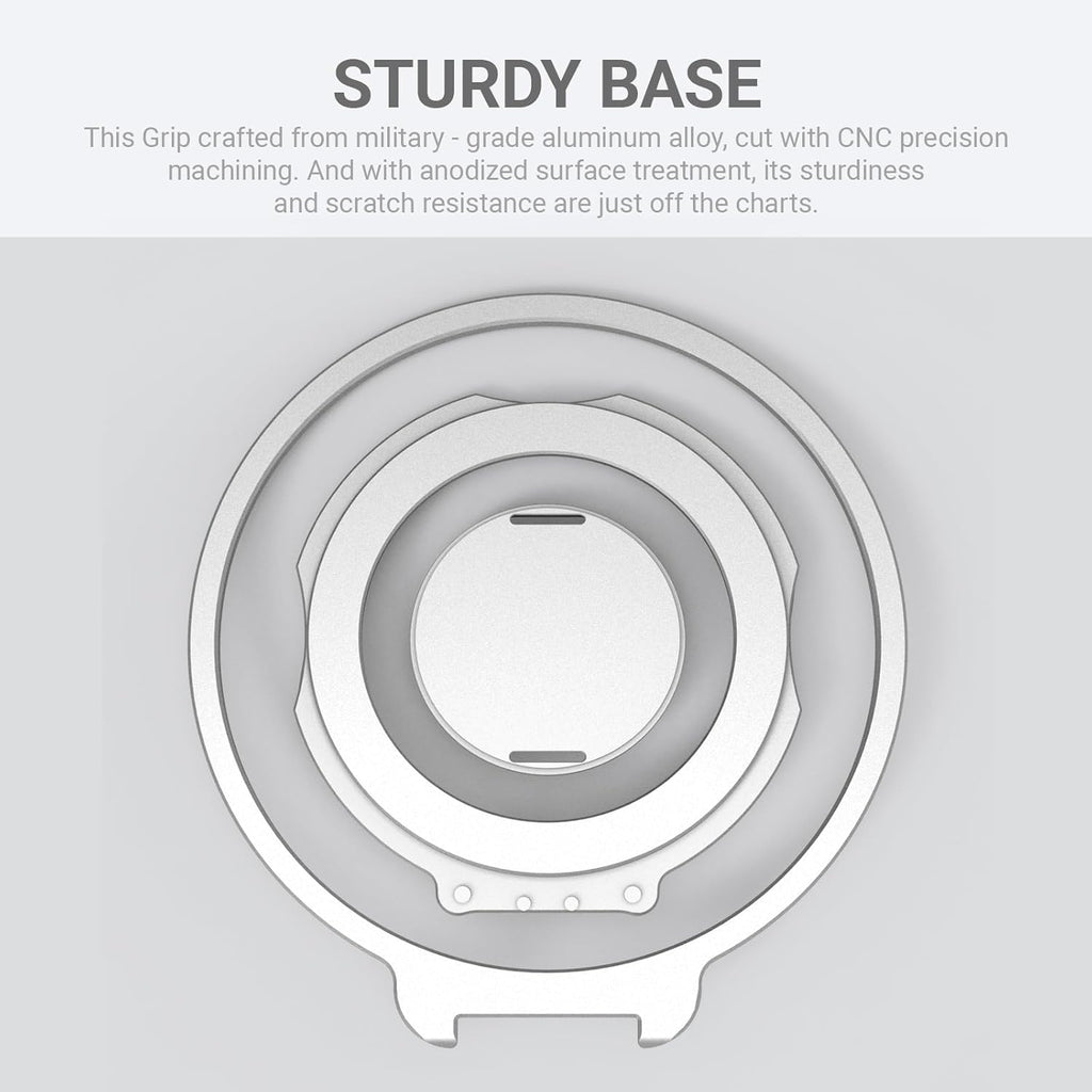 Grat 3 Upgraded Magnetic Phone Grip Stand, 360° Rotatable Silicone Strap Phone Loop Holder, Detachable Ring Kickstand Compatible with Magsafe iPhone 16 15 14 13 12 Pro/max, Silver