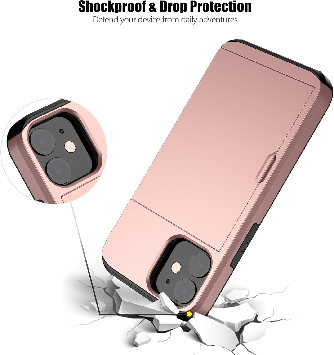 Nvollnoe for iPhone 12 Mini Case with Card Holder Heavy Duty Protective Dual Layer Shockproof Hidden Card Slot Slim Wallet Case for iPhone 12 Mini for Men&Women(Rose Gold)