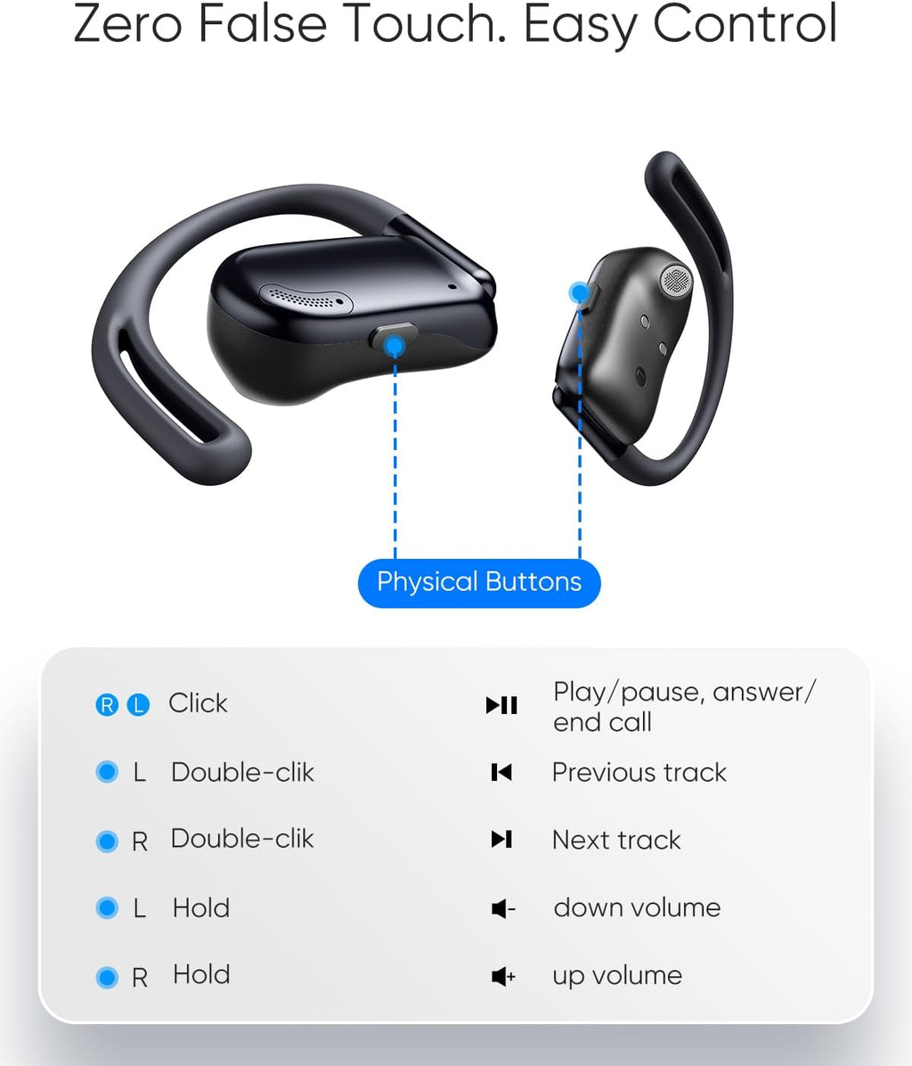 Open Ear Headphones, 0.28oz Lightweight Next-Gen Bluetooth 5.4 Air Conduction Wireless Earbuds w/Extra Bass, 48H Playtime, 3 EQ Modes, ENC Mic, IPX5, Snug Fit for Workout Running Black
